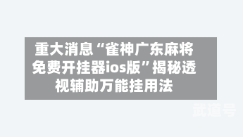 重大消息“雀神广东麻将免费开挂器ios版	”揭秘透视辅助万能挂用法-第1张图片